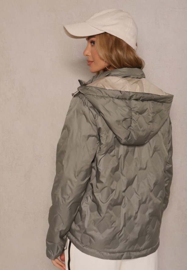 Zielona Dwustronna Kurtka z Pikowanymi Przeszyciami i Odpinanym Kapturem Zelirelle