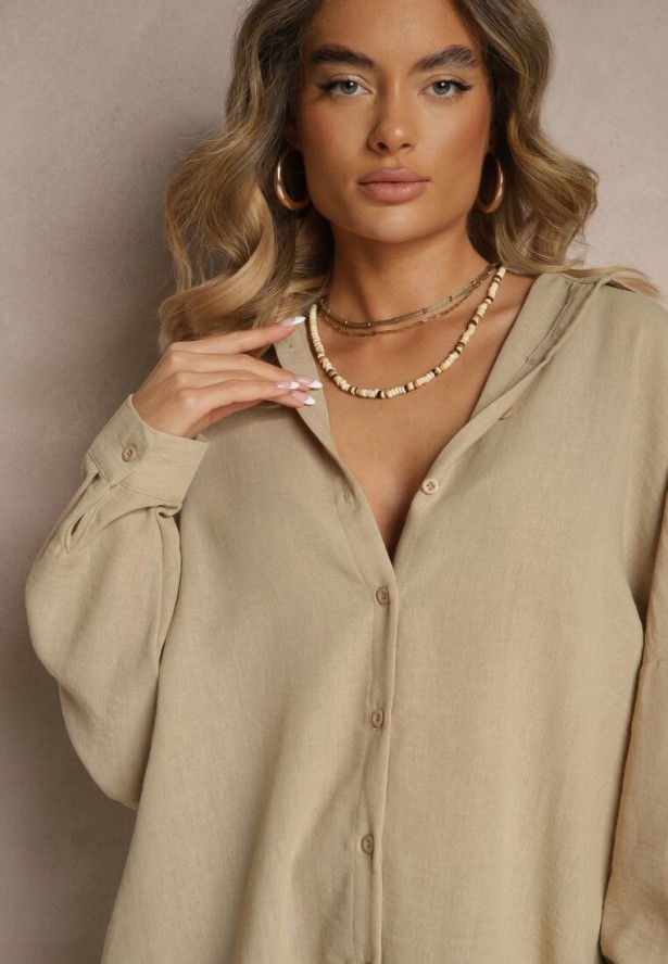 Beżowa Koszula o Fasonie Oversize w Klasycznym Stylu Marionera