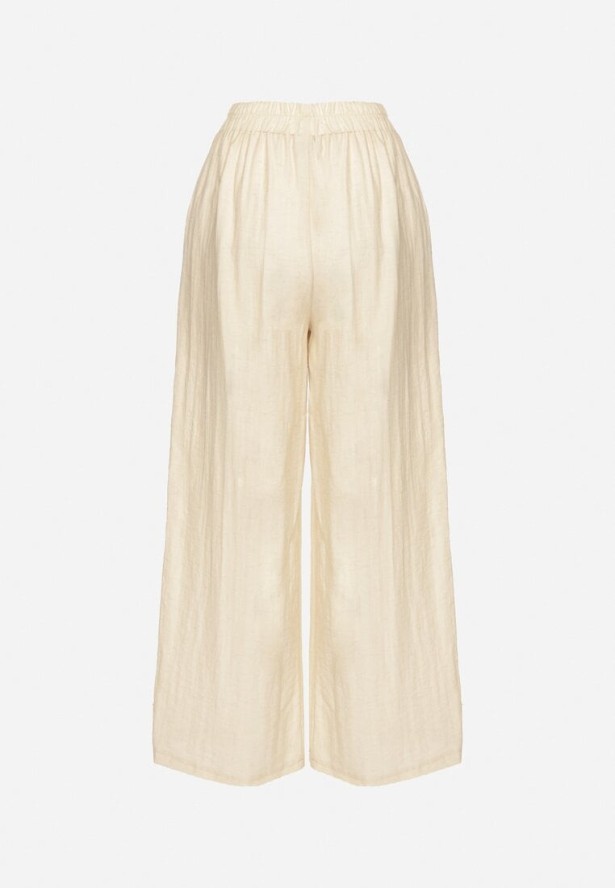 Jasnobeżowe Spodnie Palazzo z Lnu i Wiskozy z Wysokim Stanem Linawena