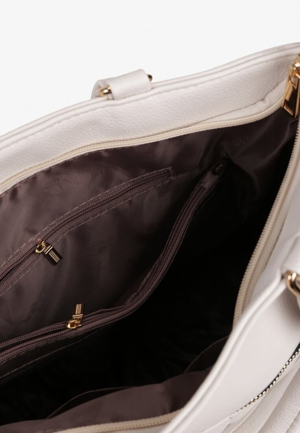 Jasnobeżowa Torebka z Pikowaniem z Rączkami i Regulowanym Paskiem Ozdobiona Kieszonką na Suwak Bavela