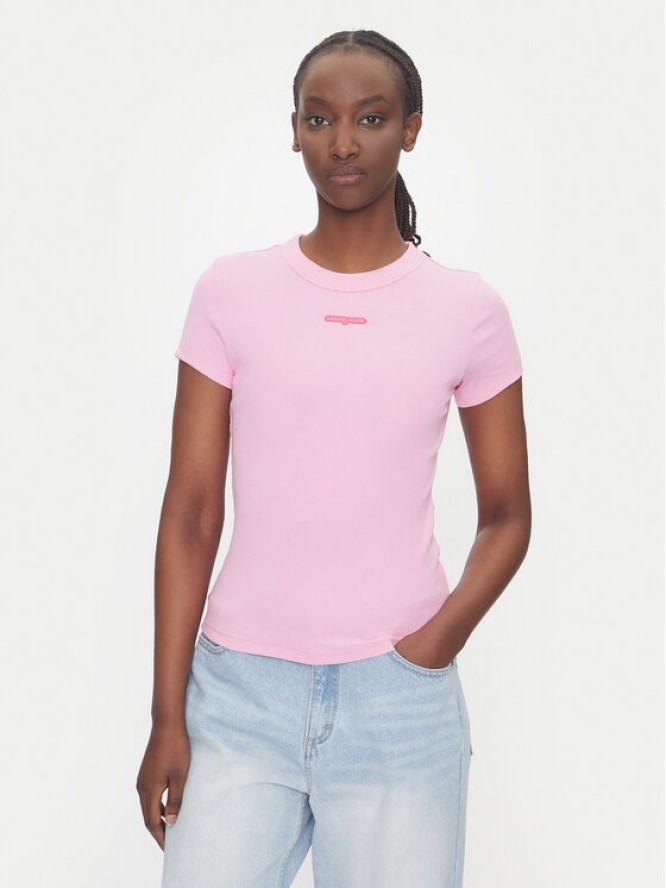 Tommy Jeans T-Shirt Script Label DW0DW21402 Różowy Slim Fit