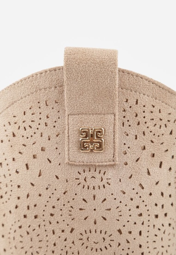 Ciemnobeżowe Botki Typu Kowbojki Ażurowe Ozdobione Metaliczną Aplikacją Iomosa