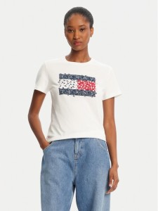 Tommy Jeans T-Shirt Floral Flag DW0DW20897 Biały Regular Fit