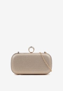 Złota Torebka Kopertówka z Biżuteryjnym Uchwytem i Dodatkowym Łańcuszkiem Milenessa