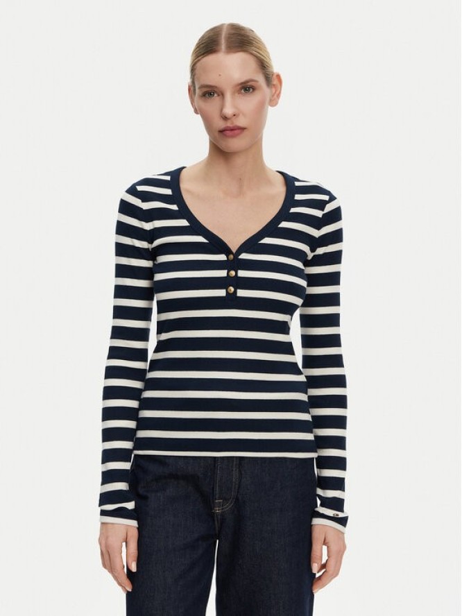 Tommy Hilfiger Bluzka Henley WW0WW43905 Granatowy Slim Fit