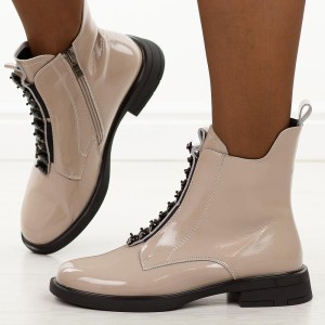 Beżowe skórzane botki damskie DiA 52-108