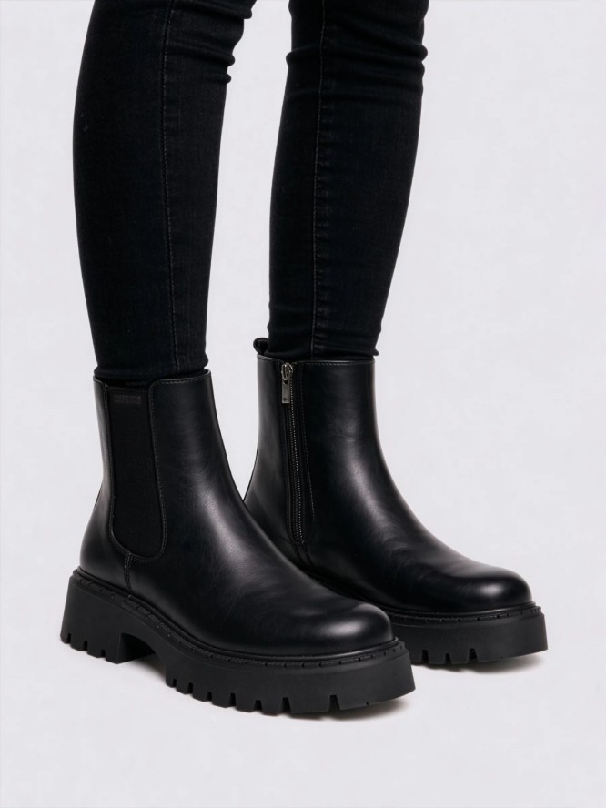 Botki damskie ze skóry ekologicznej czarne OO274167 906