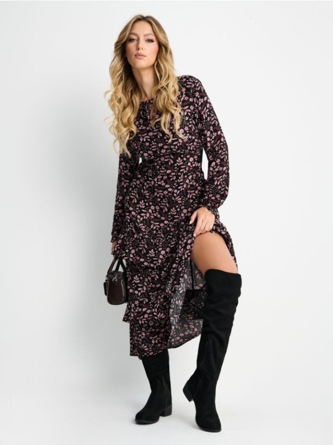 Sukienka midi we wzory - wielobarwny