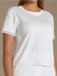 Koszulka z ozdobnymi rękawami - kremowy