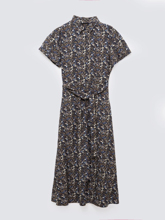 Sukienka damska midi z wiskozy z nadrukiem granatowa Nahai 403