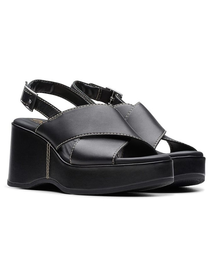 Clarks Skórzane sandały "Manon Wish" w kolorze czarnym na koturnie rozmiar: 39,5