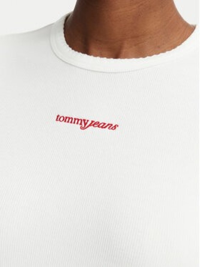 Tommy Jeans T-Shirt Script Rib DW0DW22809 Kremowy Slim Fit