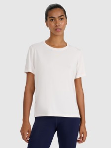 4F Koszulka treningowa regular szybkoschnąca damska - beżowa XS