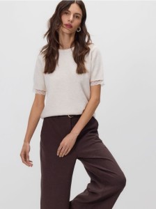 Sweter z krótkim rękawem - beżowy