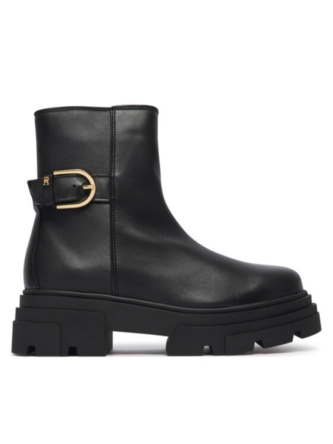 Tommy Hilfiger Botki Leather Chunky Th Buckled Boot FW0FW09549 Czarny