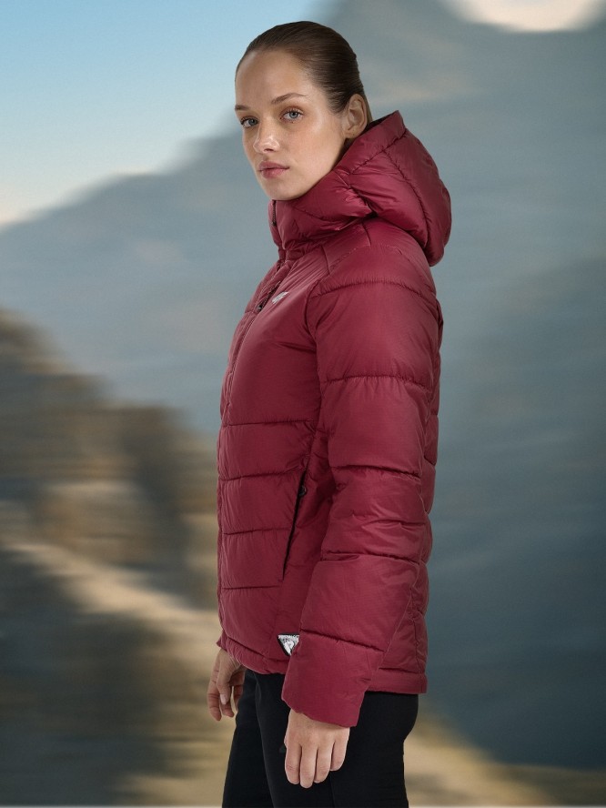 4F Kurtka puchowa trekkingowa z wypełnieniem Primaloft Silver damska - burgundowa L