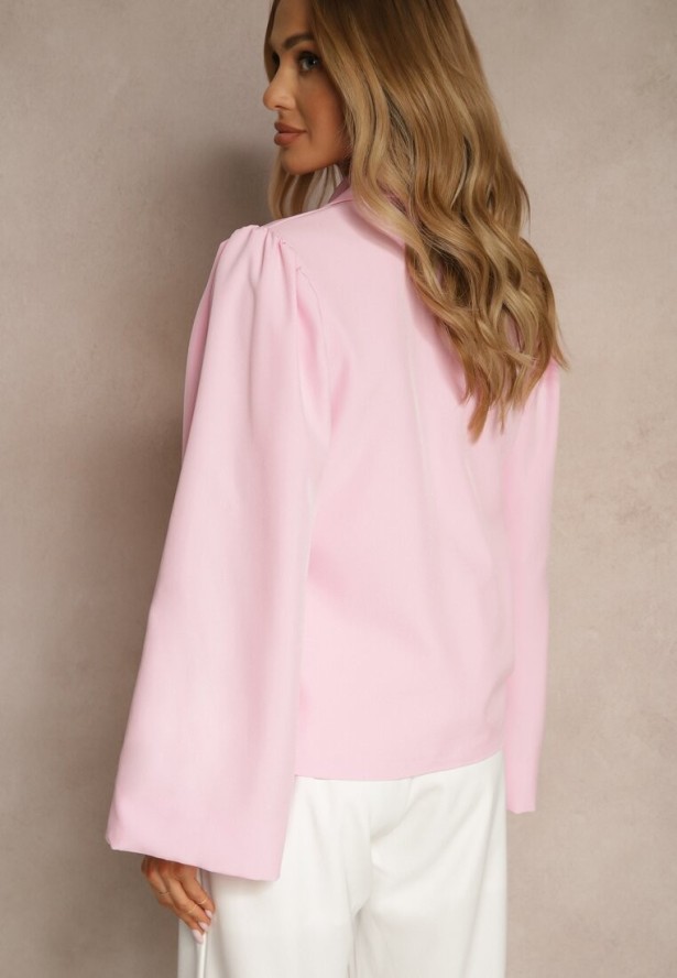 Różowa Marynarka z Rozszerzanymi Rękawami Zdobiona Wiązaniem z Boku Sanivera