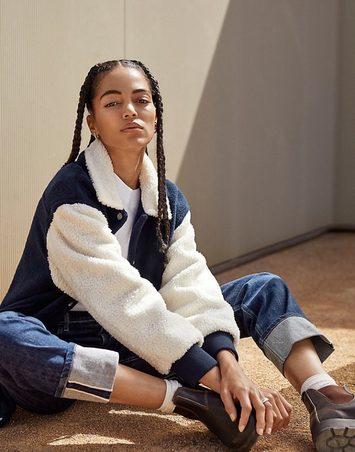 LEE ELONGATED VARSITY JACKET DAMSKA KURTKA PRZEJŚCIOWA SHERPA NAVY L55IEX35 112320682