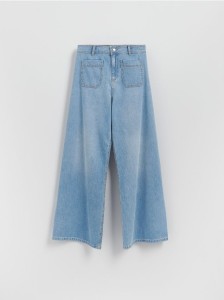 Jeansy wide leg z naszywanymi kieszeniami - niebieski