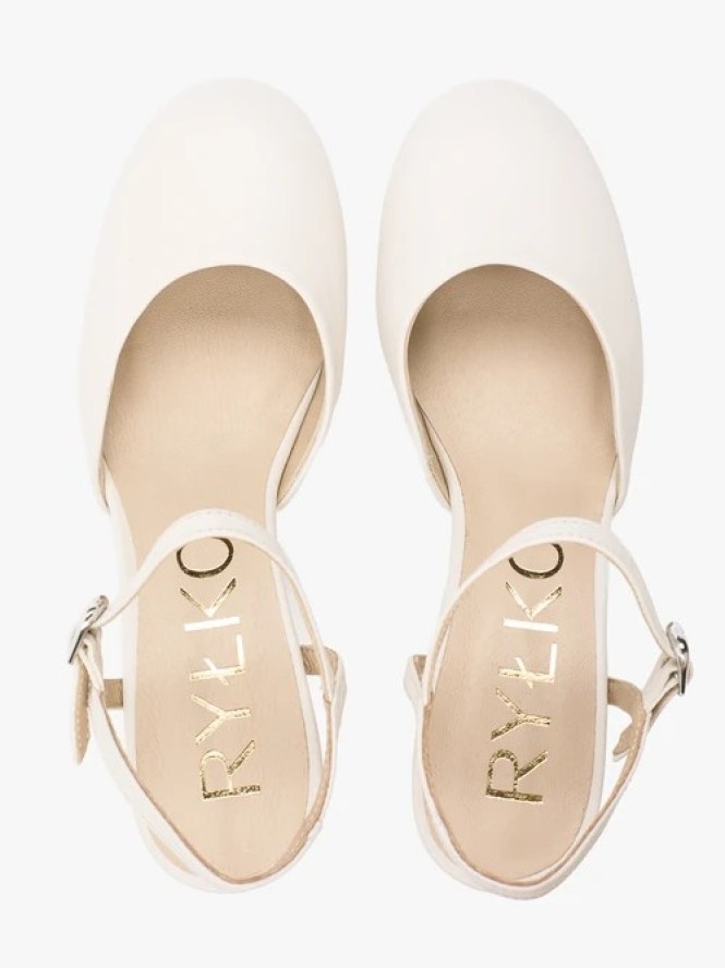 Kremowe czółenka ślubne slingback ze skóry licowej