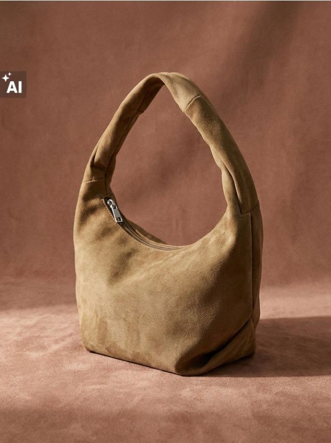 Torba hobo na ramię z imitacji zamszu - brązowy