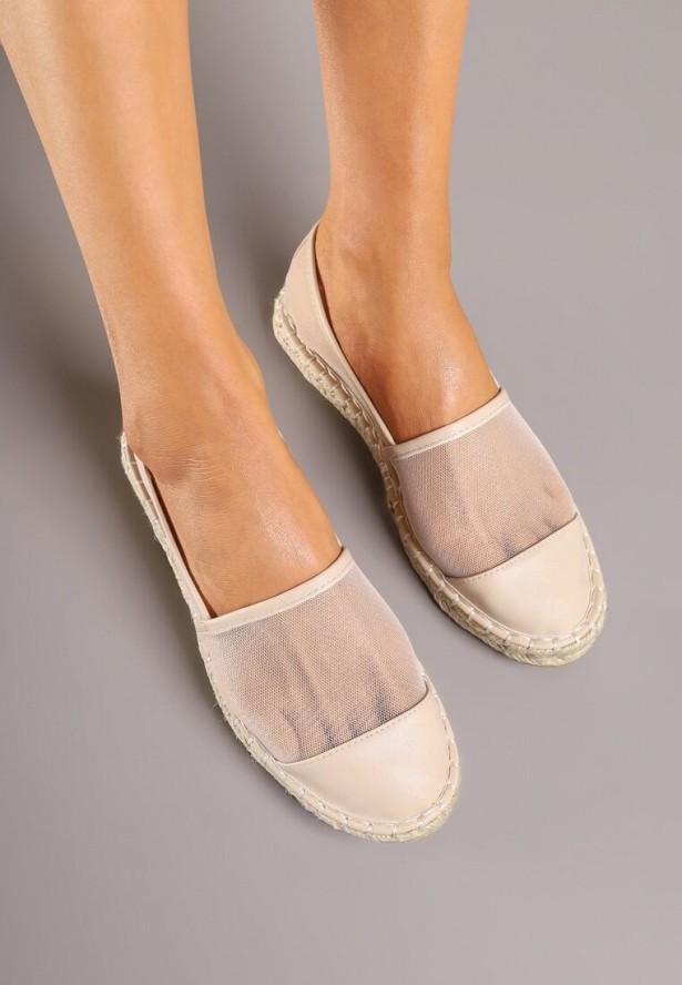 Beżowe Espadryle z Siateczki na Plecionej Podeszwie Folirelin