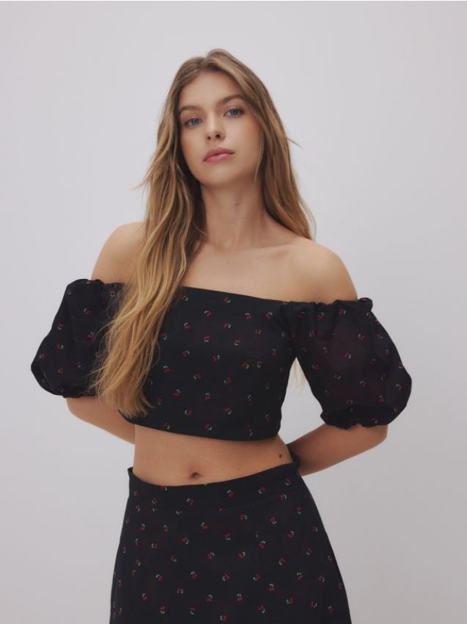 Krótka bluzka hiszpanka - wielobarwny