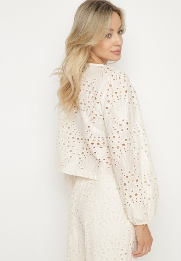 Beżowa Haftowana Koszula z Bawełny Fonarose