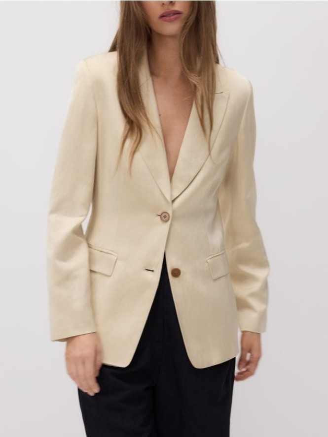 Satynowa marynarka z domieszką lnu - kremowy