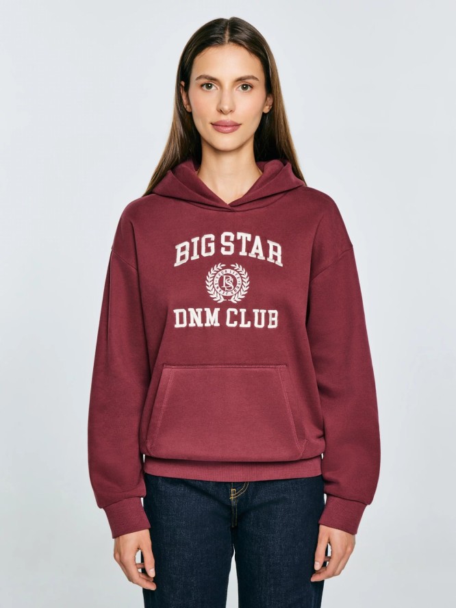 Bluza damska z kapturem z haftem bordowa Merta 604