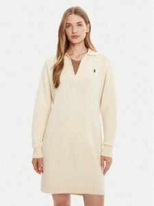 Polo Ralph Lauren Sukienka dzianinowa 211A91143003 Biały Slim Fit