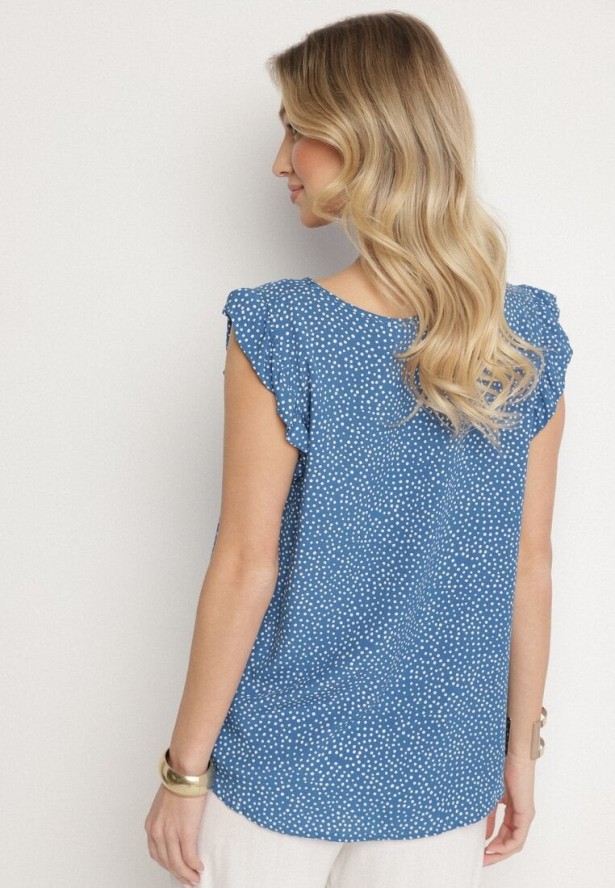 Niebieska Bluzka z Bawełny w Kropki Nappela