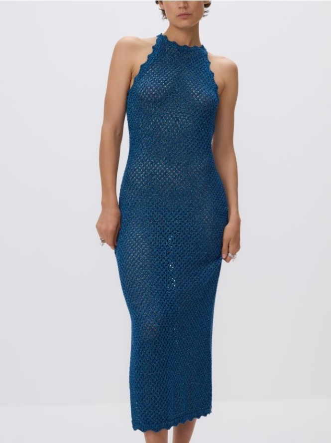 Połyskująca sukienka midi - granatowy