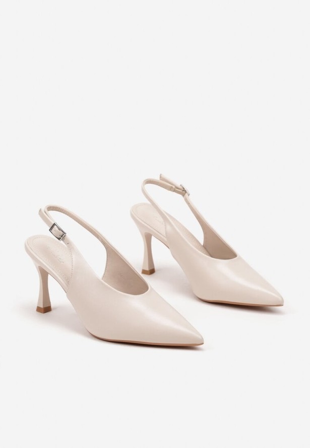 Beżowe Sandały na Szpilce w Stylu Slingback Delaneta