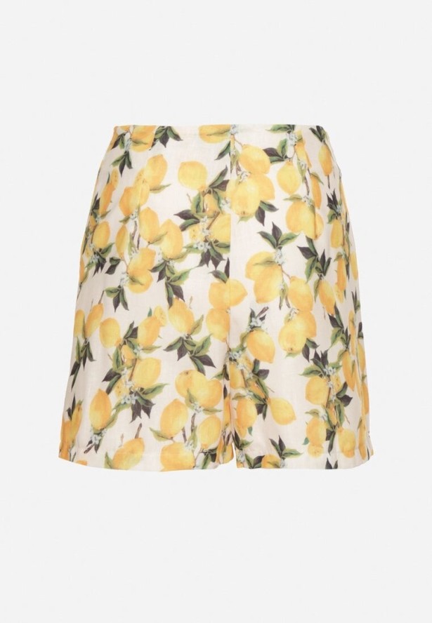 Beżowe Spódnico-Szorty z Wysokim Stanem w Cytryny Nitalea