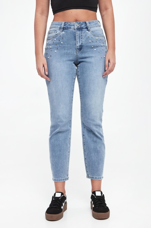 Jeansy damskie z kryształkami JOSEPH RIBKOFF