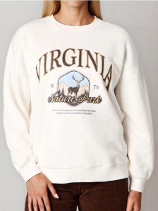 Bluza crewneck z napisem - kremowy