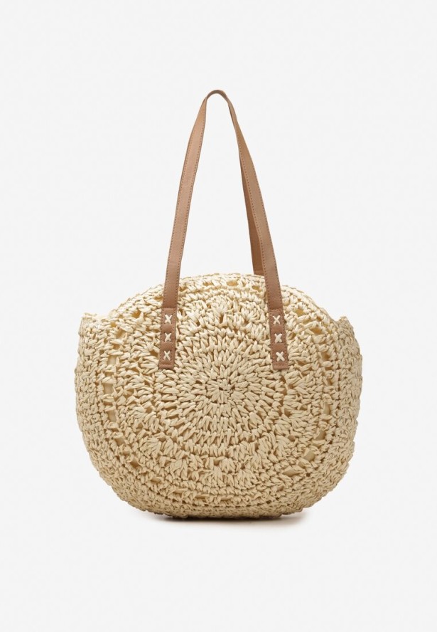 Jasnobeżowa Boho Torebka z Plecionki z Dwoma Uchwytami Zapinana na Suwak Saiph