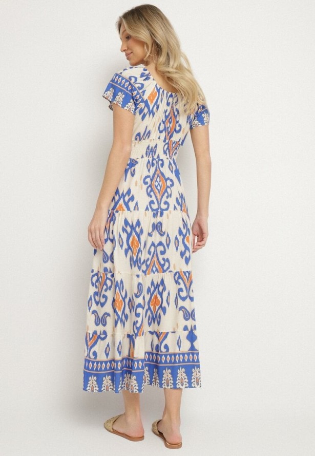 Niebieska Wiskozowa Sukienka z Geometrycznym Wzorem Cleanna