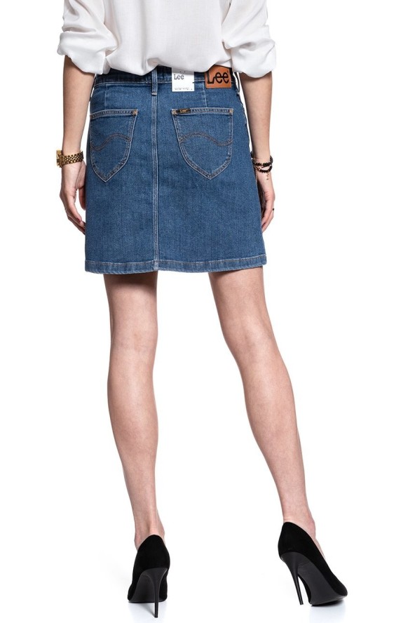 SPÓDNICA JEANSOWA LEE A LINE SKIRT MID STONEWASH L38NMG44 112108286