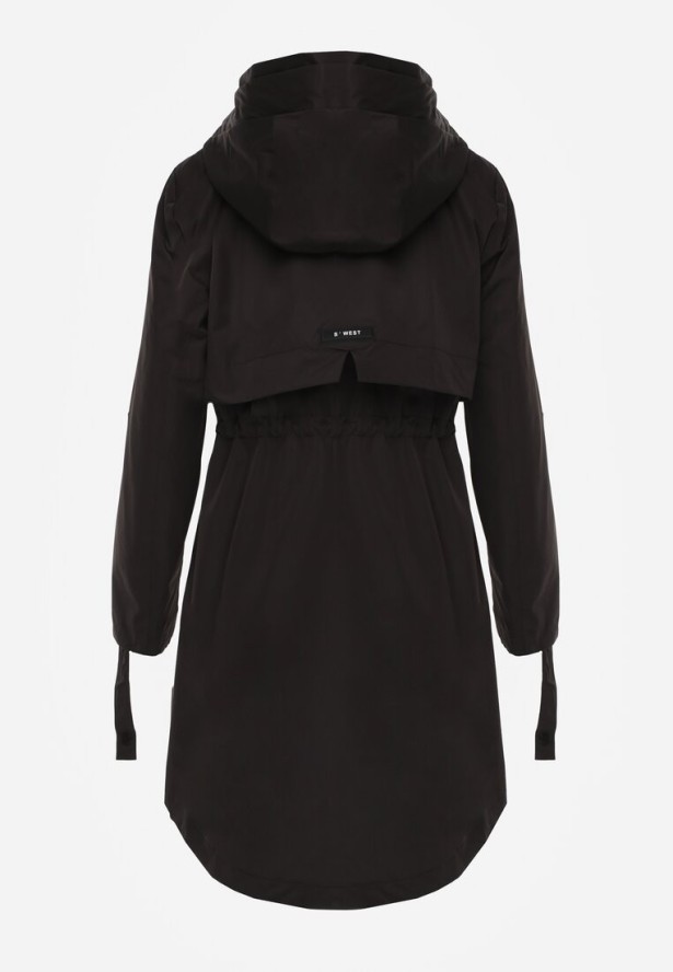 Czarna Kurtka Przejściowa Typu Parka z Odpinanym Kapturem Ozdobiona Sznurkami Fallaiah