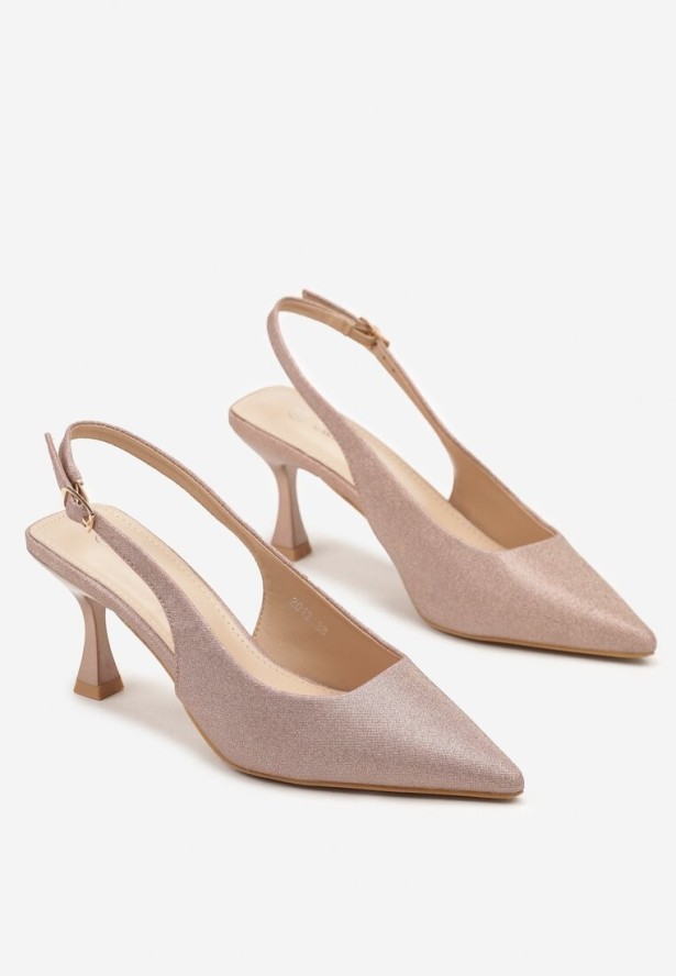 Szampańskie Sandały Slingback na Klepsydrze Zdobione Brokatem Reolina