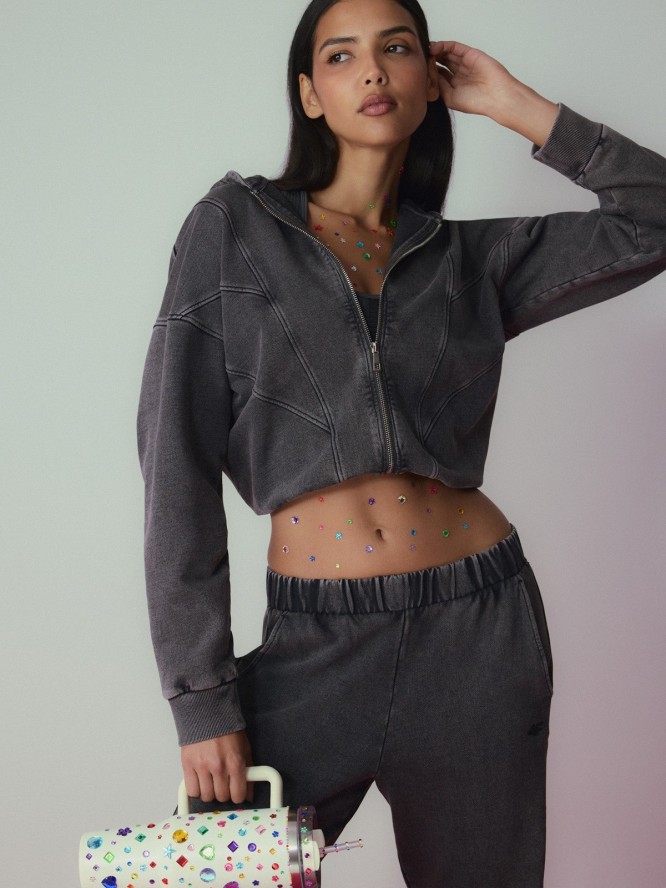 4F Bluza dresowa regular z kapturem damska - szara M