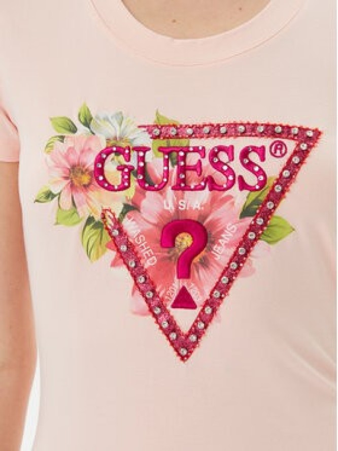 Guess T-Shirt W5GI10 J1314 Różowy Slim Fit