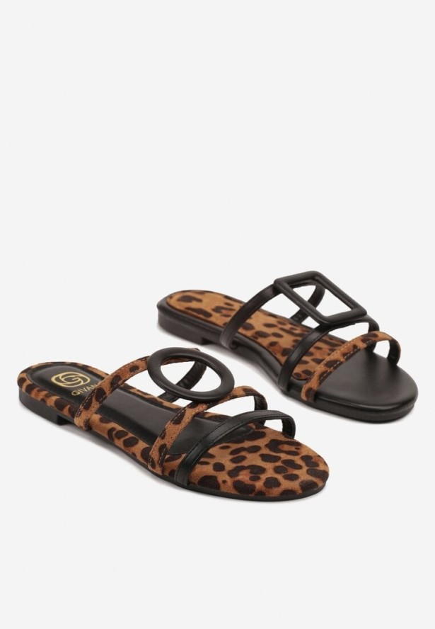 Panterkowe Klapki na Płaskiej Podeszwie z Geometrycznymi Zdobieniami Efrienna