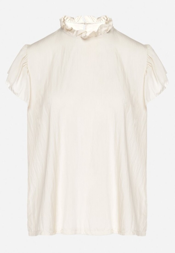 Jasnobeżowa Bluzka z Wiskozą Ozdobiona Falbankami Emoti