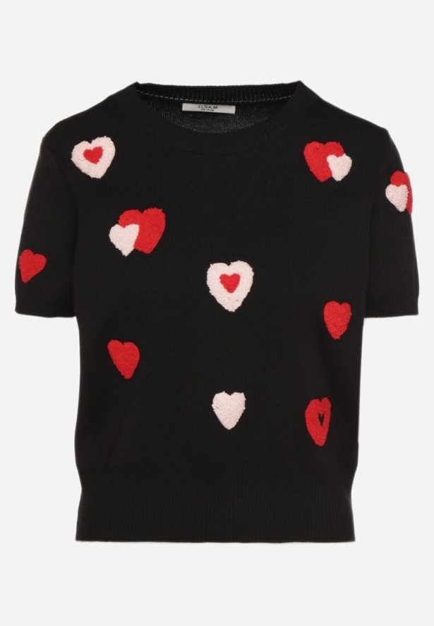 Czarna Bluzka Dzianinowa z Wiskozy w Serduszka Janirea