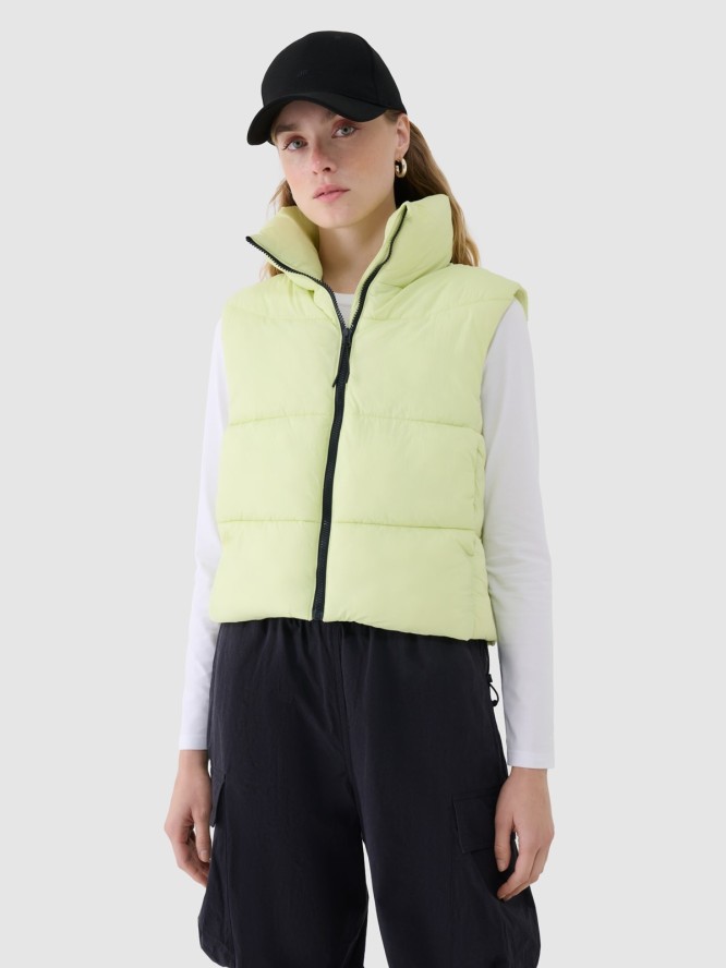 4F Bezrękawnik puchowy cropped z wypełnieniem syntetycznym damski - zielony L