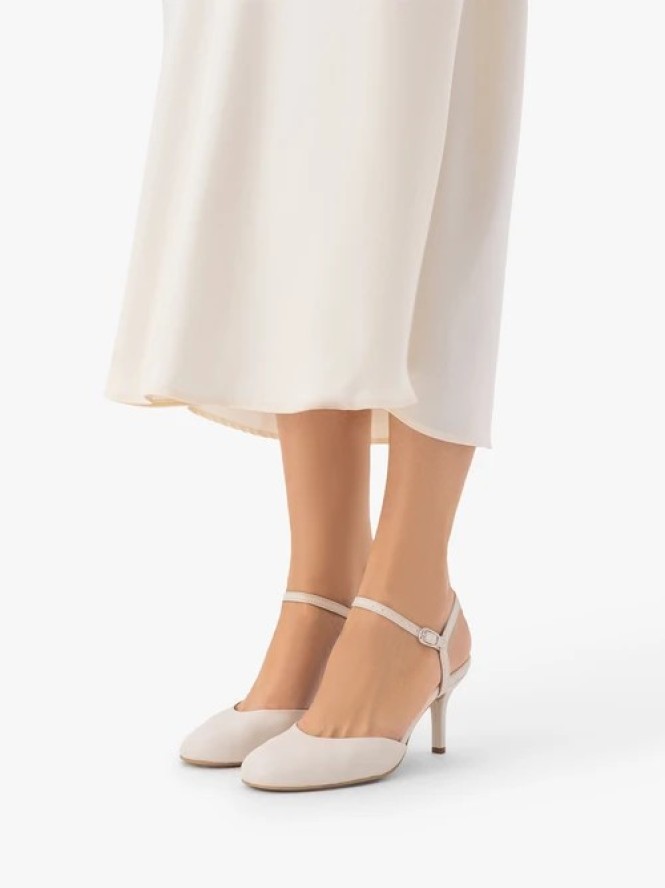 Kremowe czółenka ślubne slingback ze skóry licowej