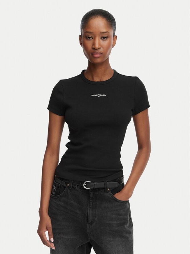 Tommy Jeans T-Shirt Script Rib DW0DW22809 Czarny Slim Fit